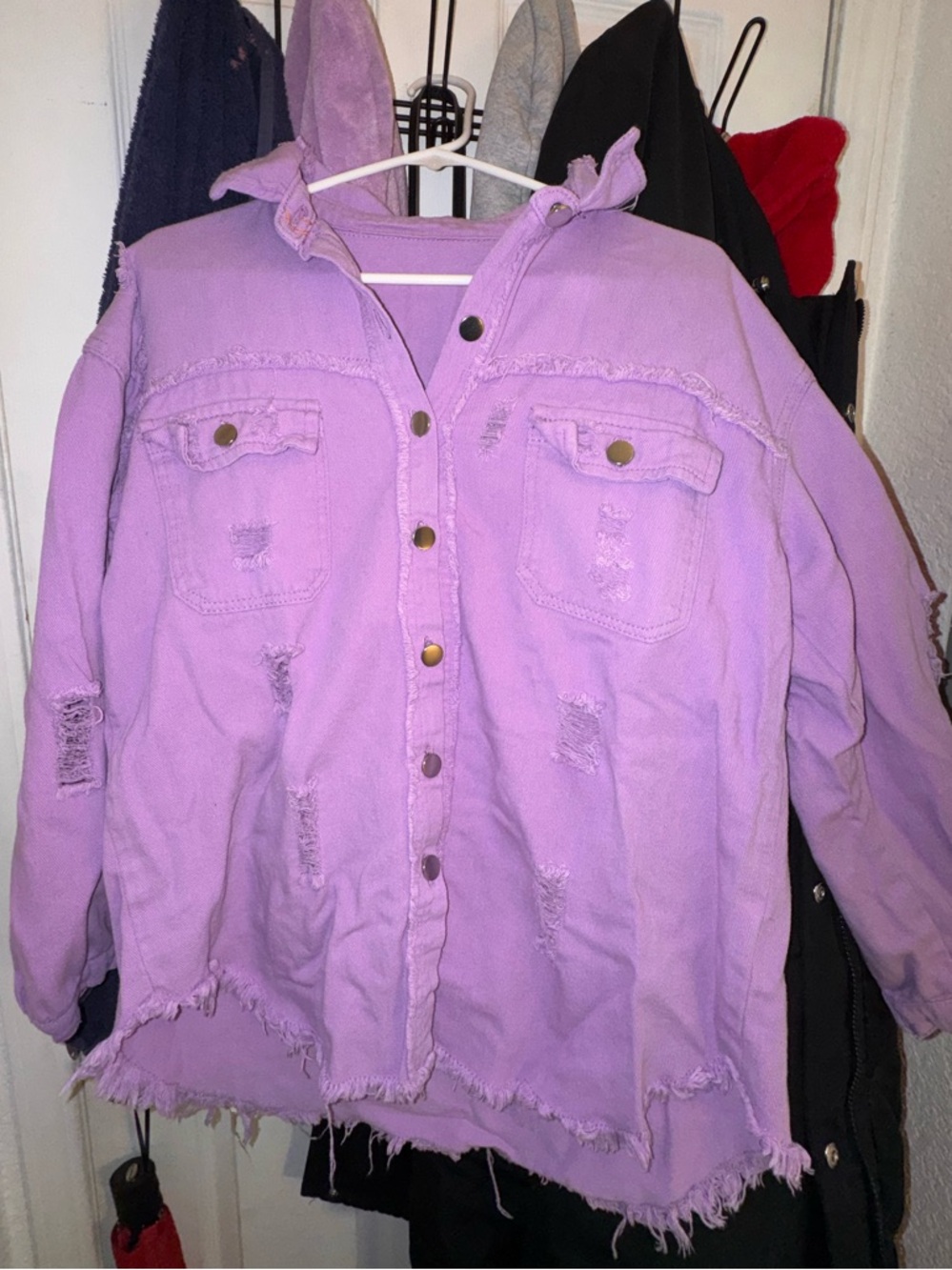 Lavender Distressed Button-Up Jacket